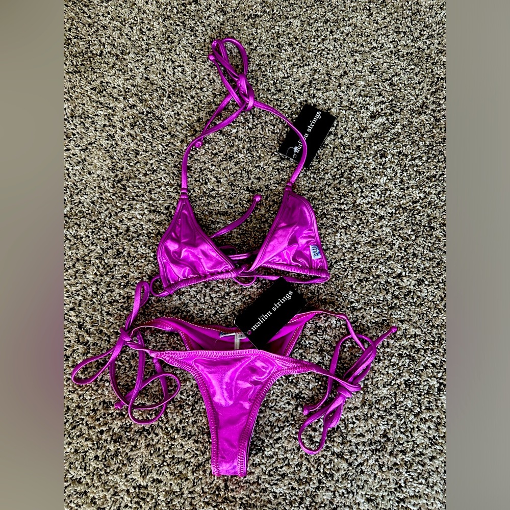 Brand New Malibu Strings Purple Bikini Size Large